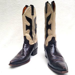 Vintage Frye 'Daisy Dukes' Two-toned Tan and Brown Studded Cowboy Boots, Size 9